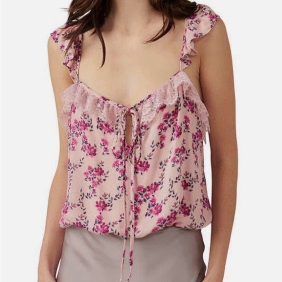 Free People Ruffled Tie Front Bodysuit in Purple and Pink size medium - Picture 1 of 9